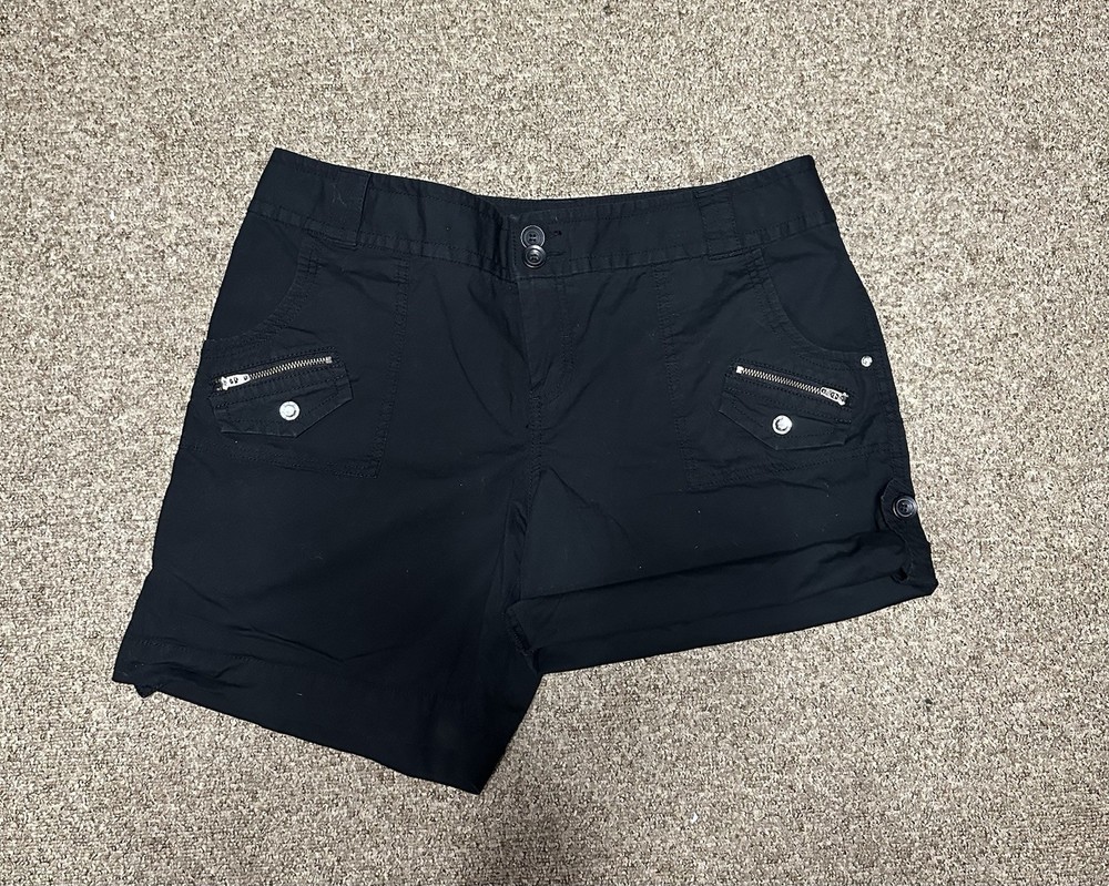 INC International Concepts Womens Shorts Size 12 Black Mid Rise Zipped Pockets