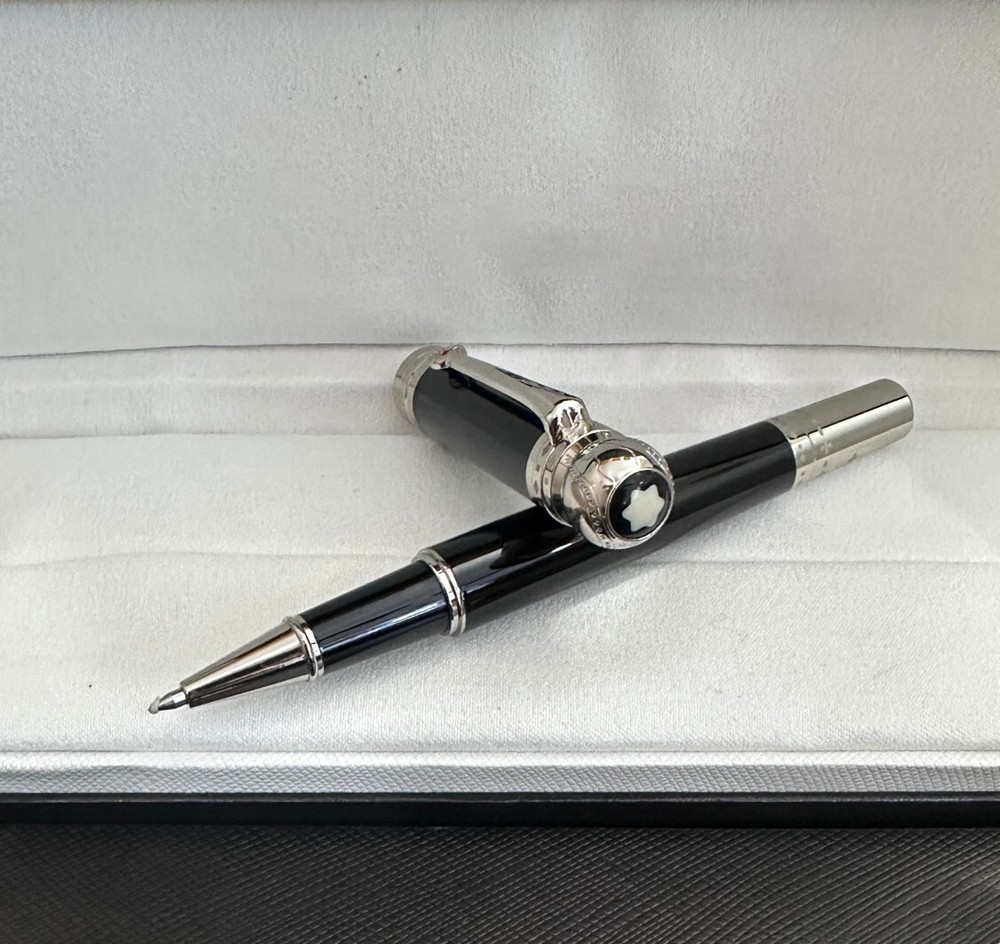 Deluxe Writers Series Bright Black - Silver Clip 0.7mm Rollerball Pen No Box
