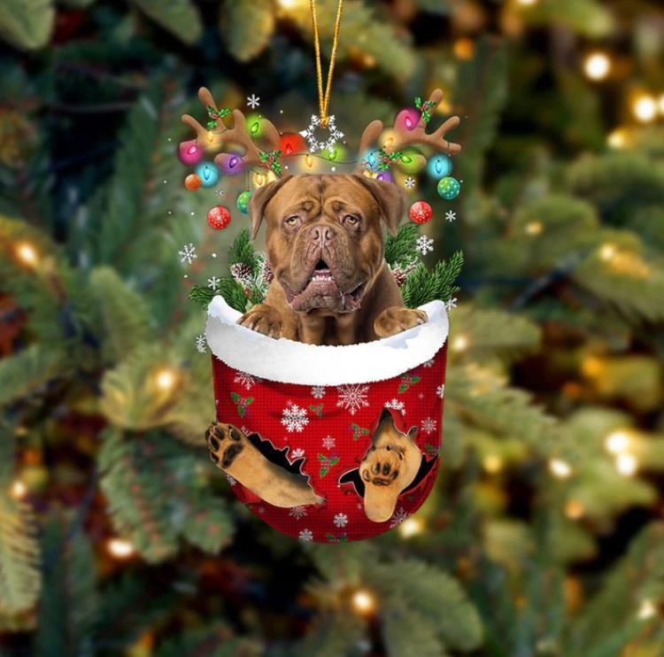 Dogue De Bordeaux In Snow Pocket Christmas Ornament Flat