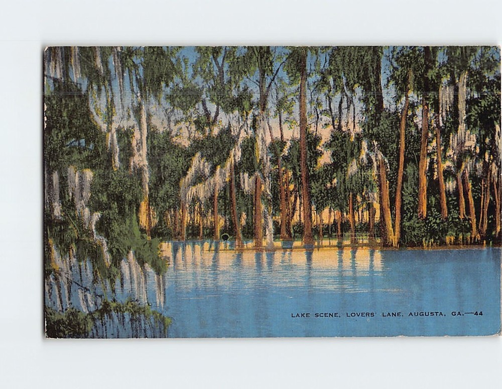 Postcard Lake Scene Lovers' Lane Augusta Georgia USA
