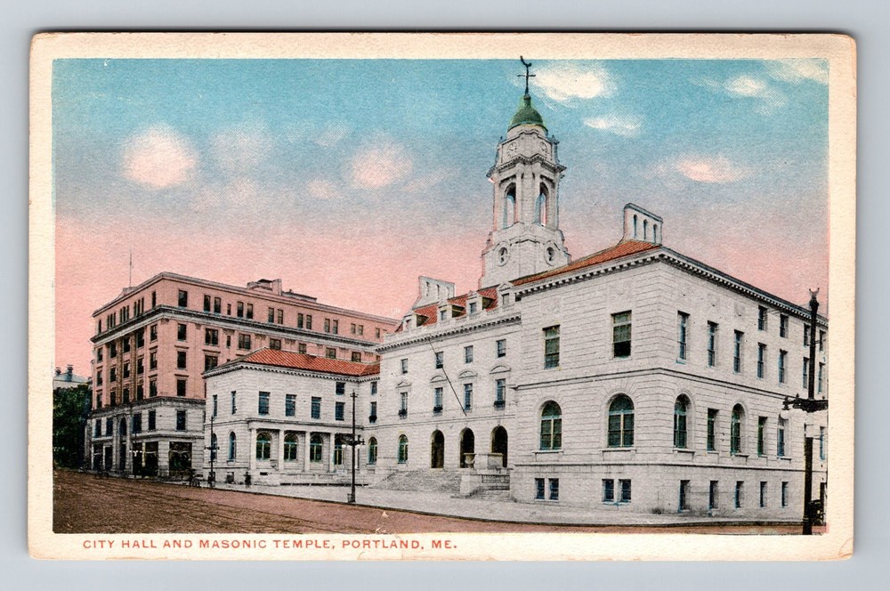Portland ME-Maine City Hall And Masonic Temple Vintage Postcard Souvenir Postal