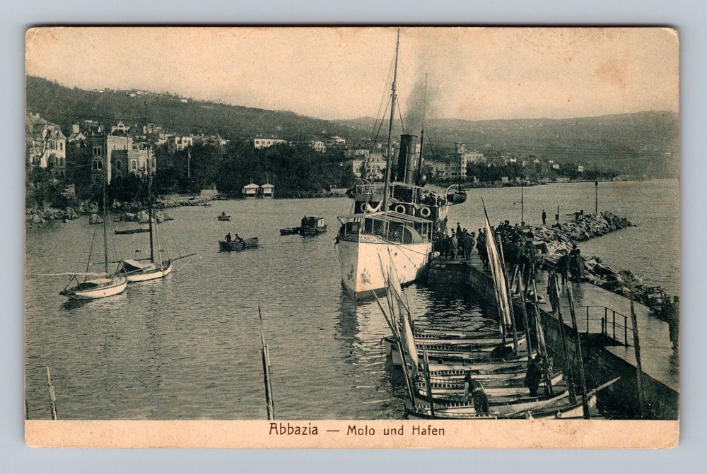 Croatia- Abbazia Steamship Pier And Harbor View Postal Old PC Vintage Postcard