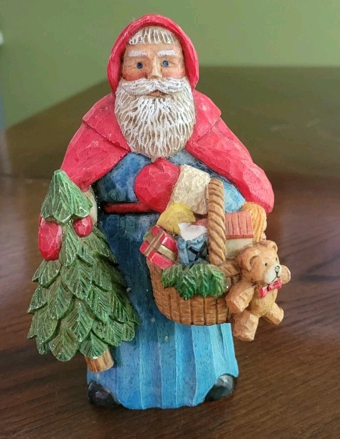 Kurt Adler Santas World Santa Claus Figurine Resin 5.5” Tree Bag Toys Christmas