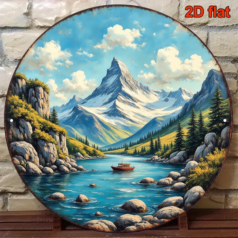 Alps Lake Scenery Retro Round Aluminum Sign Plaque