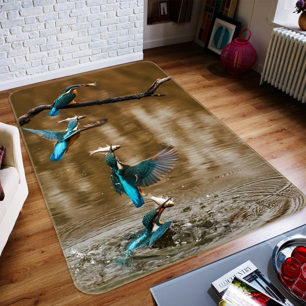 3D Kingfisher Fishing O880 Animal Non Slip Rug Mat Elegant Photo Carpet Fay