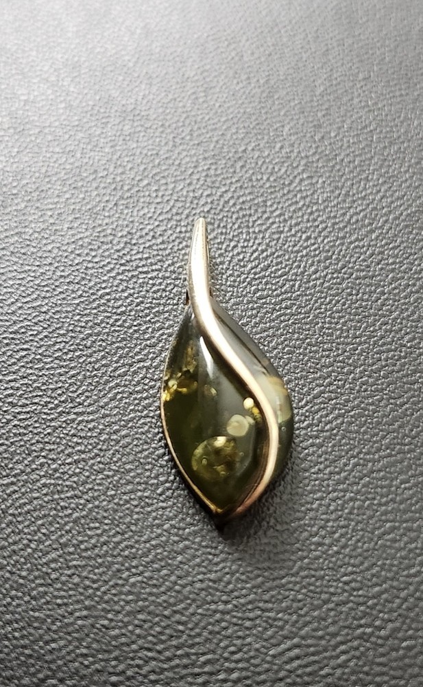 925 Sterling Silver Vintage Pendant Gold Plated Modernist Amber Charm