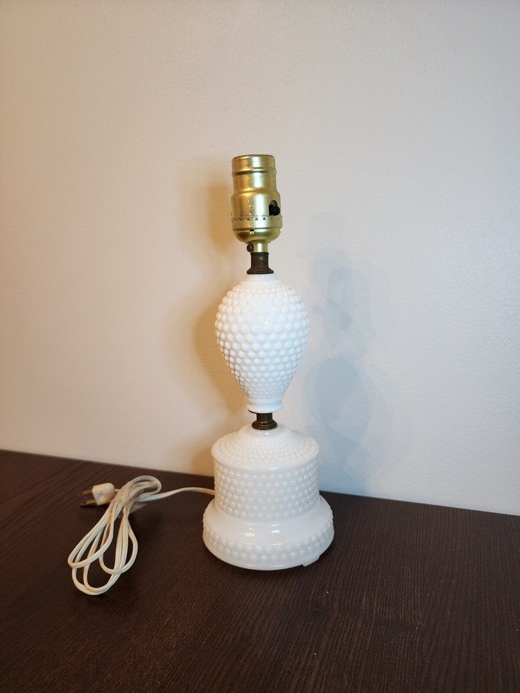 Vintage Milk Glass Hobnail Lamp Small Bedside Tabletop 12