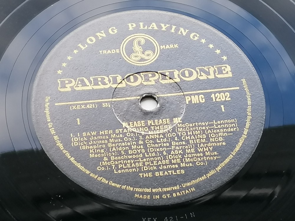 THE BEATLES 1963 UK  LP PLEASE PLEASE ME GOLD PARLOPHONE  CROSSOVER  NEMS  BAG