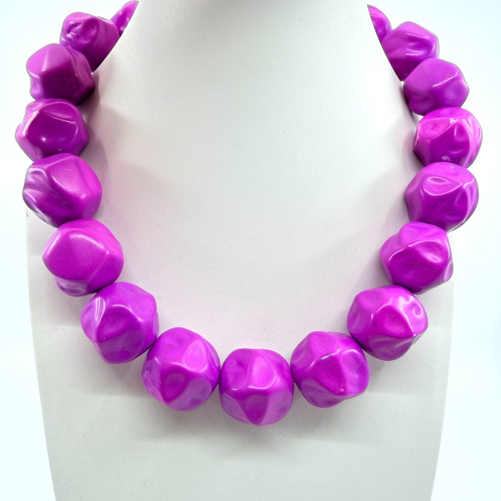 Vintage Y2K Purple Chunky Resin Bead Necklace Retro Statement Goth Bauble