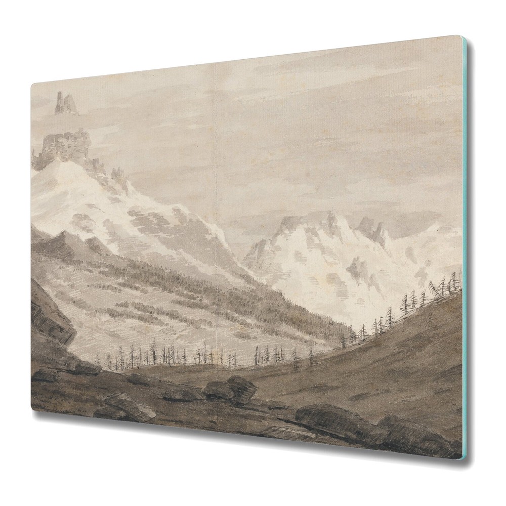Glass Induction Ceramic Hob Cover Worktop Saver Sketched Mountains Art 60x52