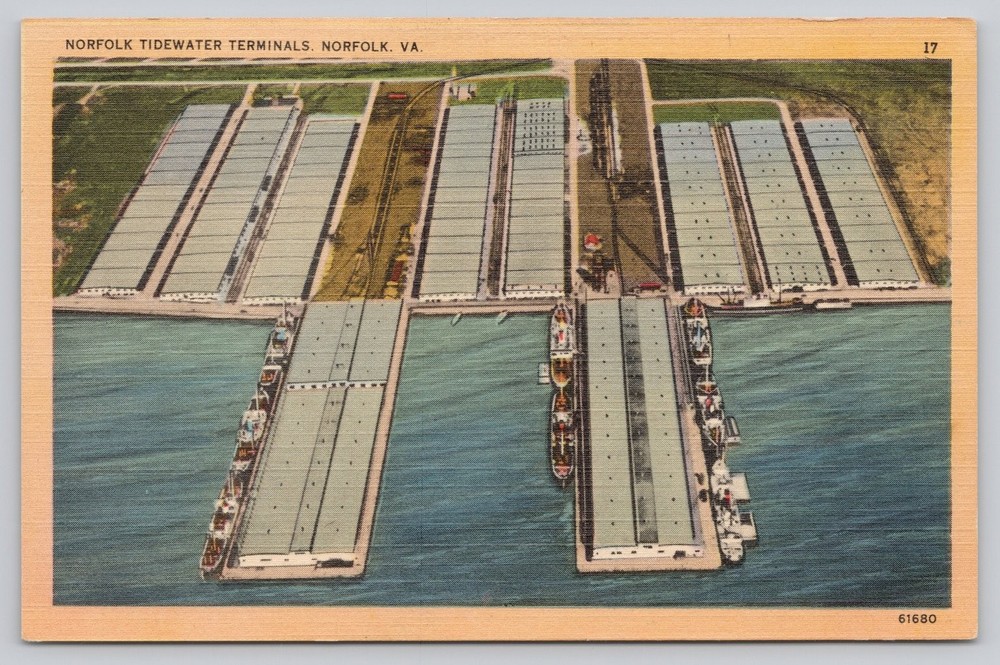 Vintage Linen Postcard Norfolk Tidewater Terminals, Virginia Harbor