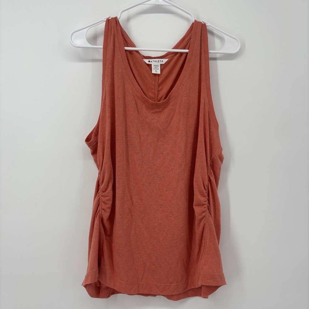 Athleta Breezy Ruched Tank Top Womens Size XL Orange Sleeveless Shirt Gym