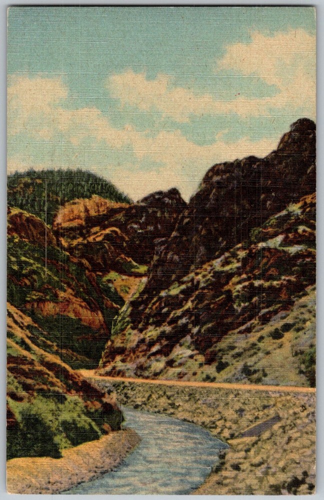 Vtg Linen Postcard Clear Creek Canyon Golden & Idaho Springs, CO 1930s