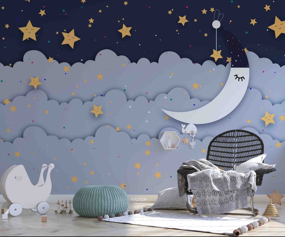 3D Moon Stars Clouds Cartoon Wall Murals Wallpaper Murals Wall Sticker