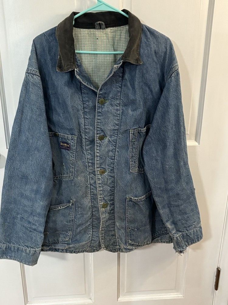 Vintage 50s Osh Kosh Denim Chore Coat Large All Cotton Lined Sanforized Union