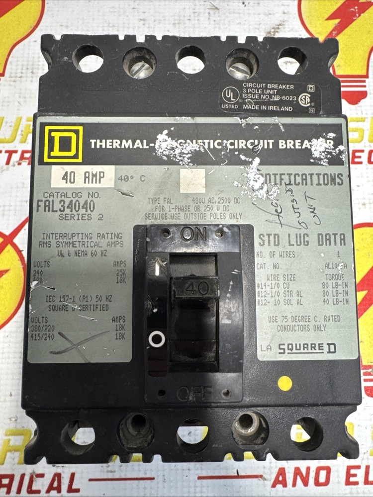 Square D FAL34040 40A 3-Pole Thermal Magnetic Circuit Breaker 480V