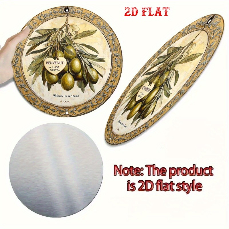 7.87inch Italian Olive Branch Heart Welcome Sign Benvenuti Weatherproof Metal