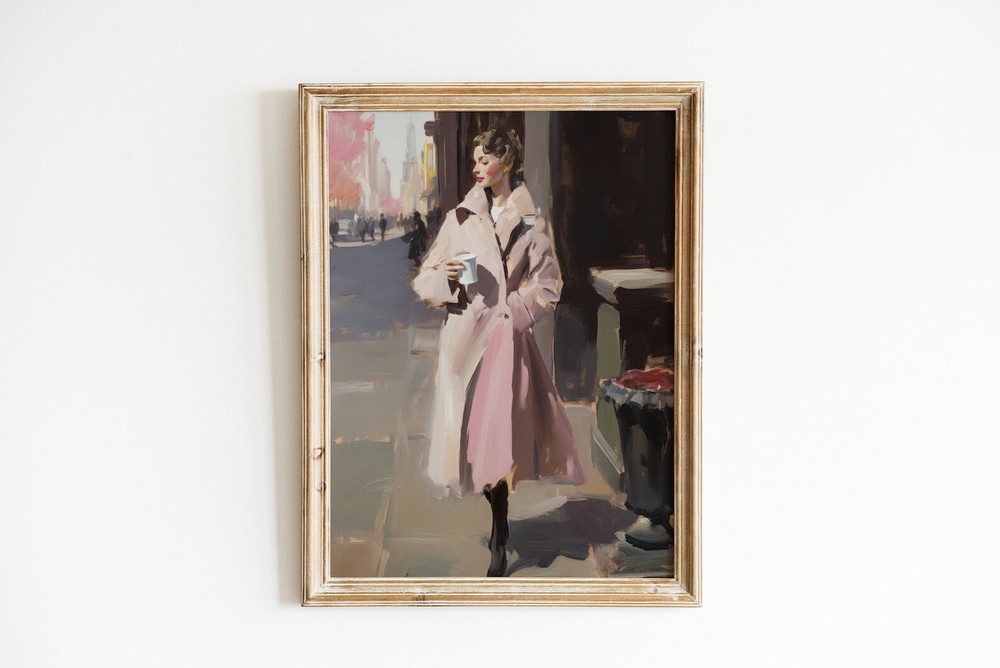 Retro Girly Girl Painting Print Dorm Room Wall Art Pink Printable Decor