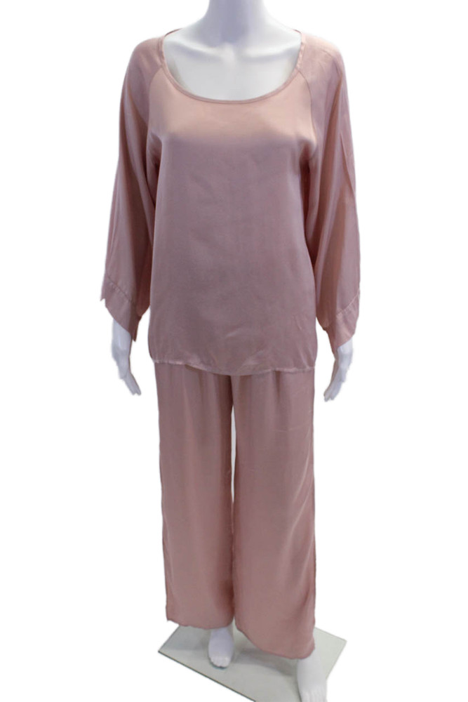 Stark Womens Cotton Long Fray Sleeve Round Neck Sleek Blouse Pants Set Pink SizeFree Shipping in US $100+ Orders | $6.95 Orders Below
