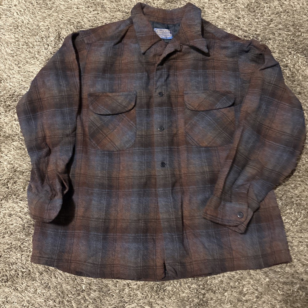 Vintage Pendleton Flannel Loop Collar Rockabilly Shadow Plaid Wool  Shirt Xl
