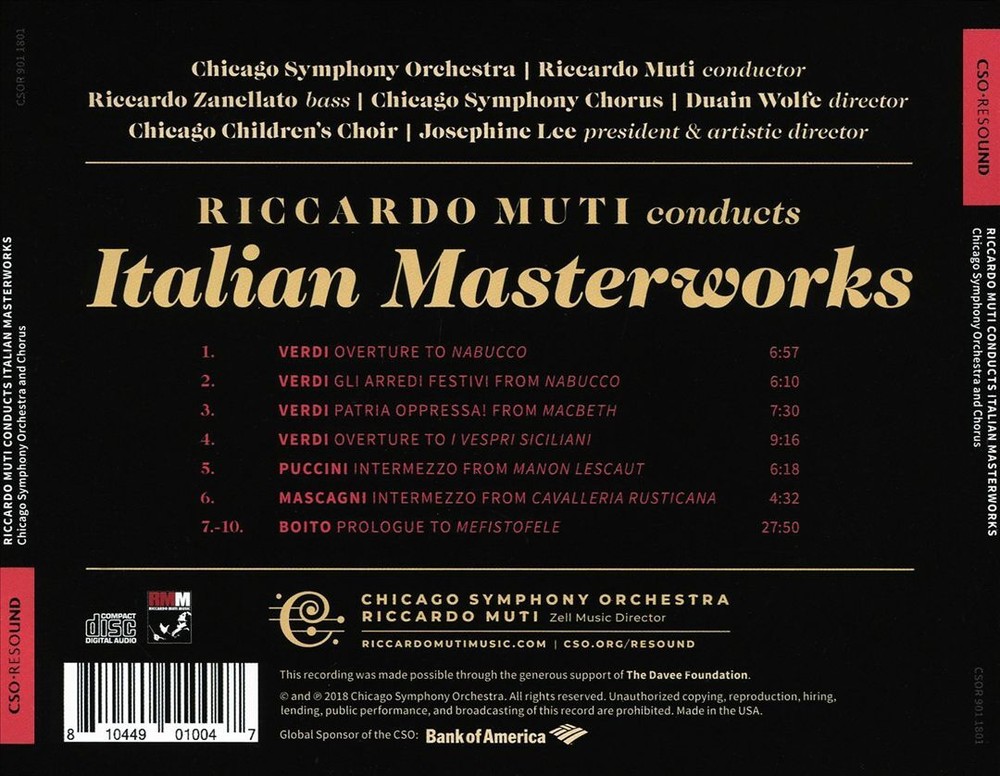 RICCARDO MUTI / CHICAGO SYMPHONY ORCHESTRA RICCARDO MUTI CONDUCTS ITALIAN MASTER