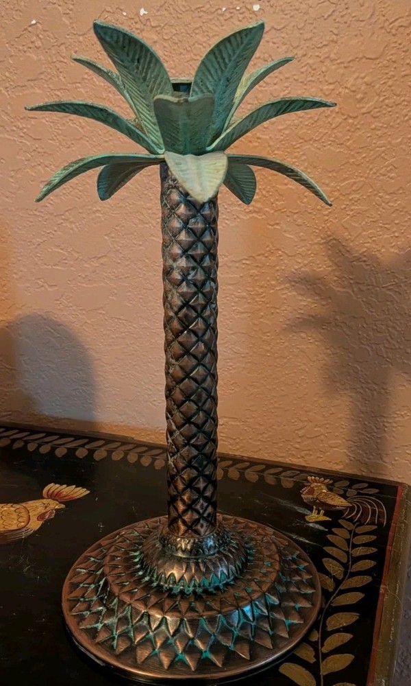Vintage Brass Palm Tree Candle Holder Candlestick 10 1/2