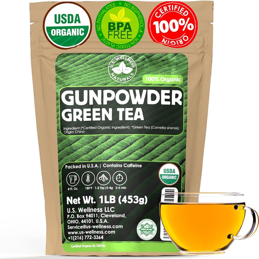 U.S. Wellness Naturals Organic Gunpowder Loose Leaf Green Tea Premium Quality