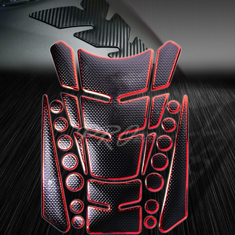 3D 24-Piece Customize Fuel/Gas Tank Pad Protector Decal/Sticker Black+Chrome Red