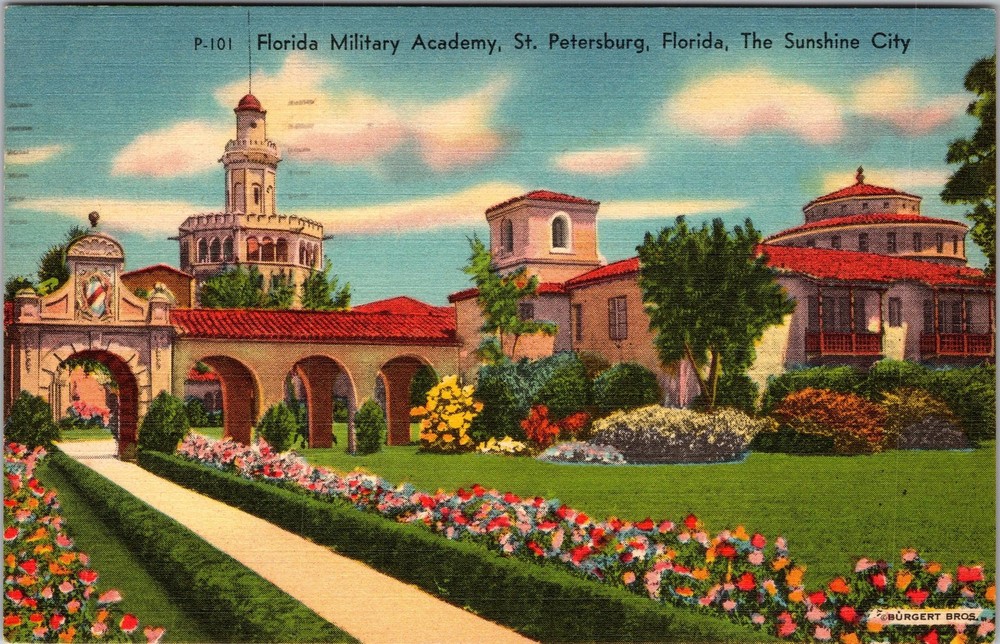 St Petersburg FL-Florida, Military Academy, Outside, Vintage Postcard