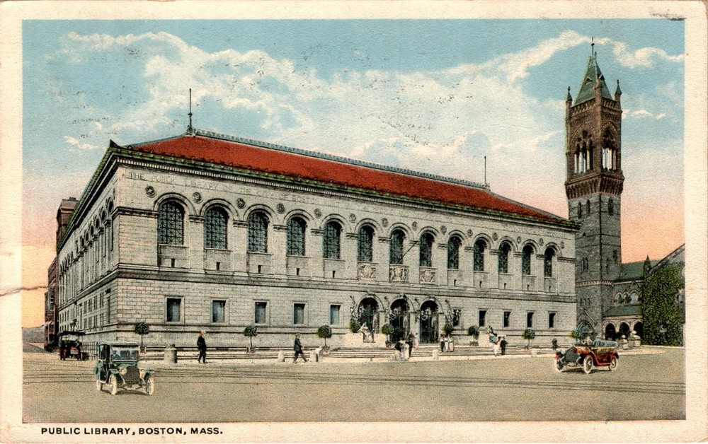 PUBLIC LIBRARY, BOSTON, MASS, CHARLESTOWN, Copley Square, Postcard