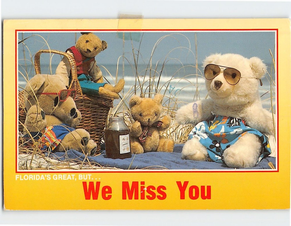 Postcard Florida is Great But We Miss You Teddy Bears on the Beach Art Print