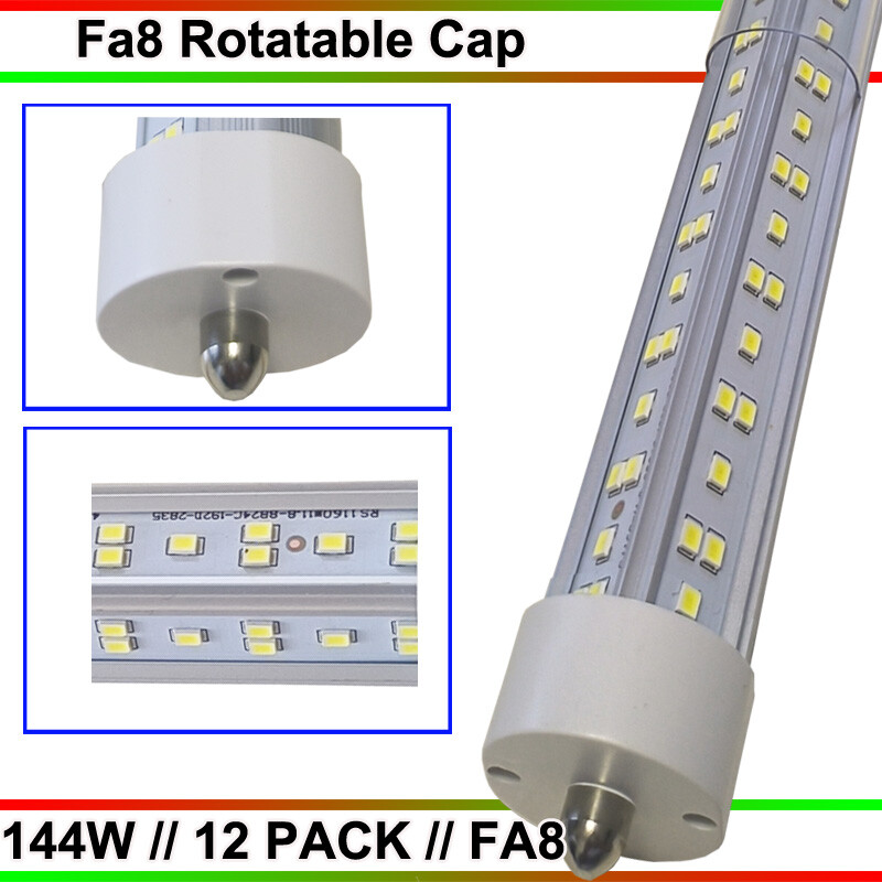 8FT T8 Single Pin LED Tube Light 144W 8-Foot 6500K Shop Bulbs 12-Pack