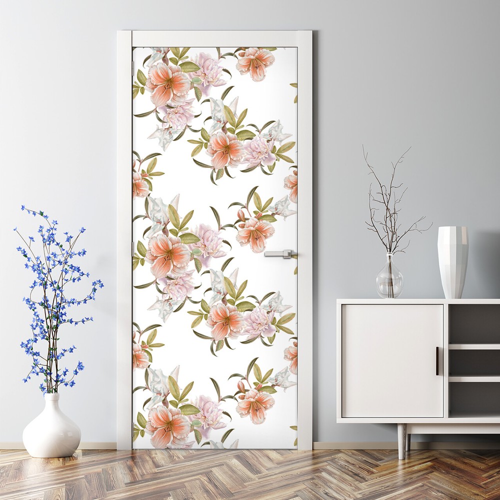 Spring floral Decal Bubble Free Door sticker flowers Girly Powder room decor