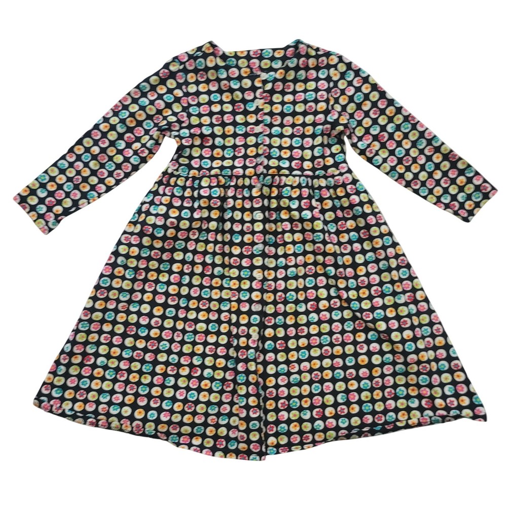 Hanna Andersson Girls 120 Dress Black Multi Color Floral Polka Dot Button Front