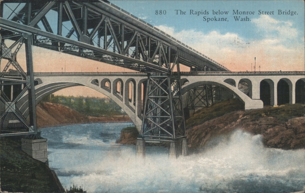 Spokane, Washington WA Rapids below Monroe Street Bridge 1942 Vintage Postcard