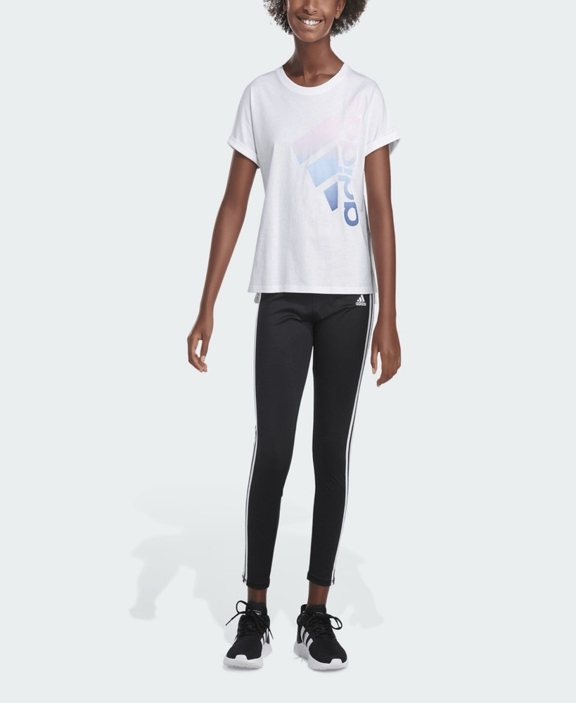 Little Girls Short Sleeves Dolman Waist T-shirt - White with Light Pink Size 4