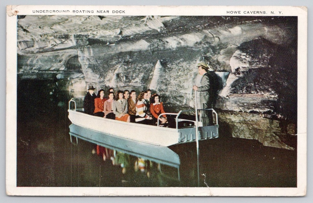 Vintage 1957 Howe Caverns NY Underground Boating Linen Postcard