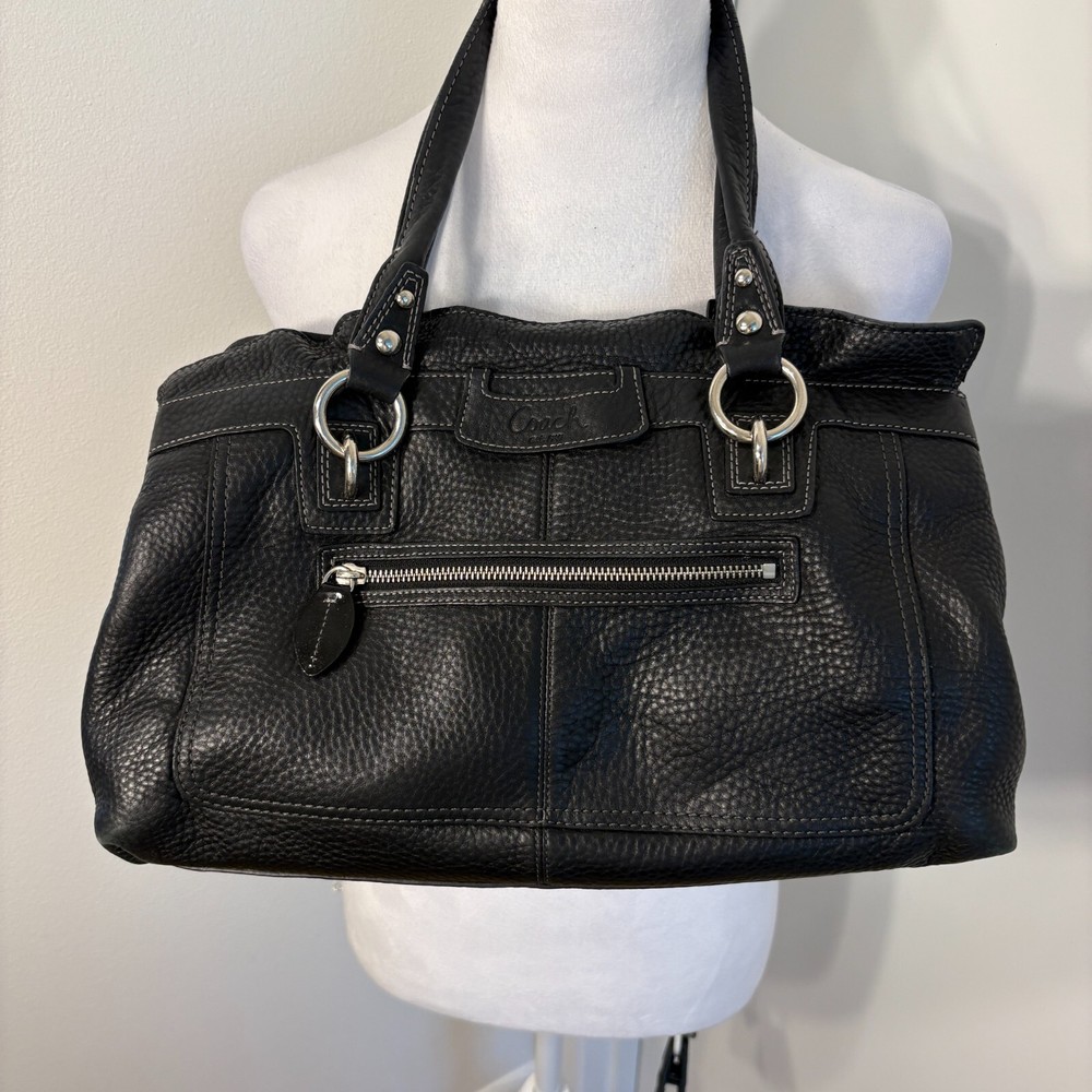 COACH 14682 Satchel Penelope Black Pebbled Leather Shoulder Hand Bag Purse