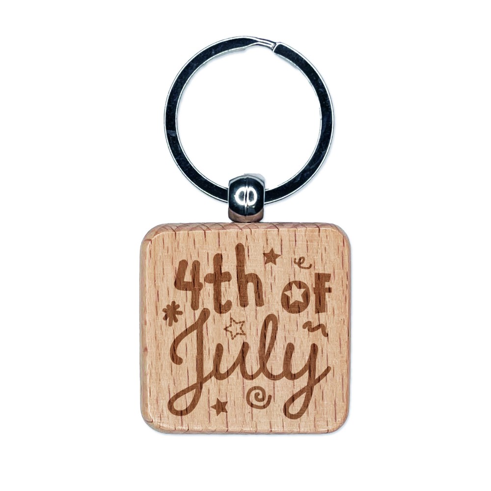 Patriotic July 4th Engraved Wood Keychain