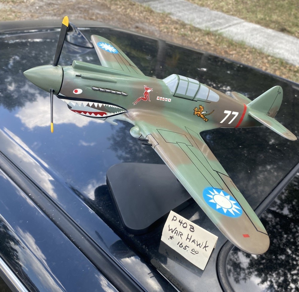 Hand Carved WWII Fighter Plane Curtiss P-40 Warhawk Air Force vintage model