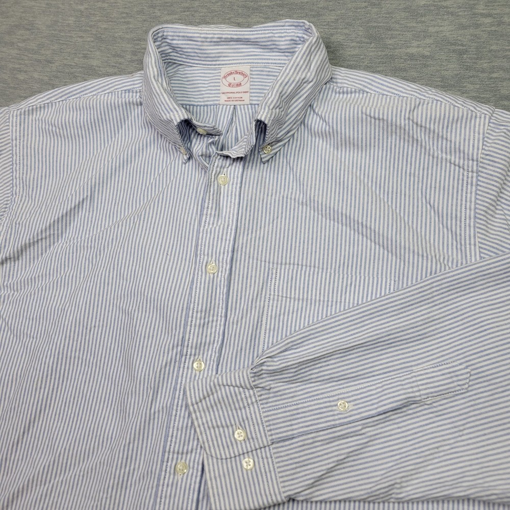 Brooks Brothers Oxford Shirt Mens Large Blue University Stripe OCBD 100 Cotton