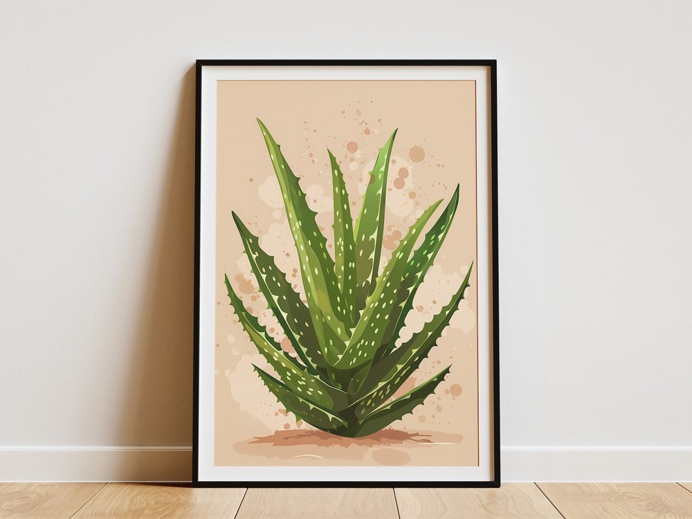 Aloe Vera Plant Illustration Poster Minimalist Botanical Print Green Wall Art