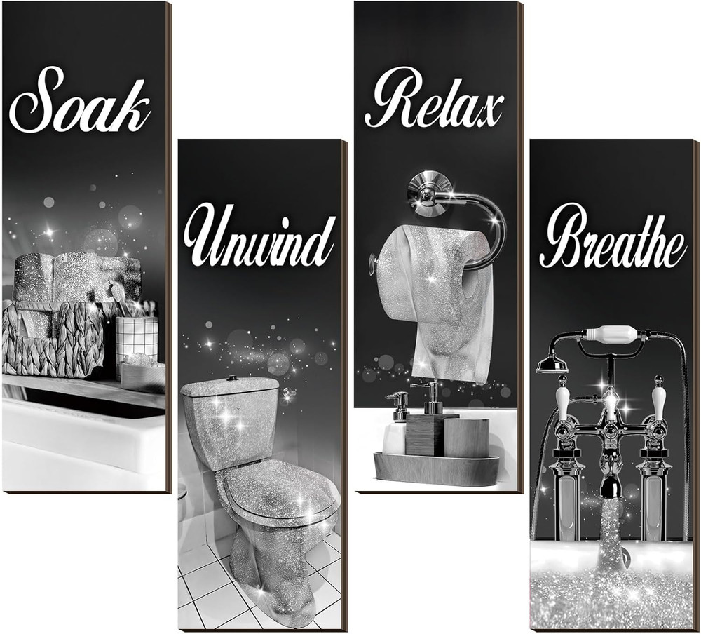 4 Pcs Bathroom Decor Wall Art Farmhouse Bathroom Pictures Wall Decor Soak Unwind