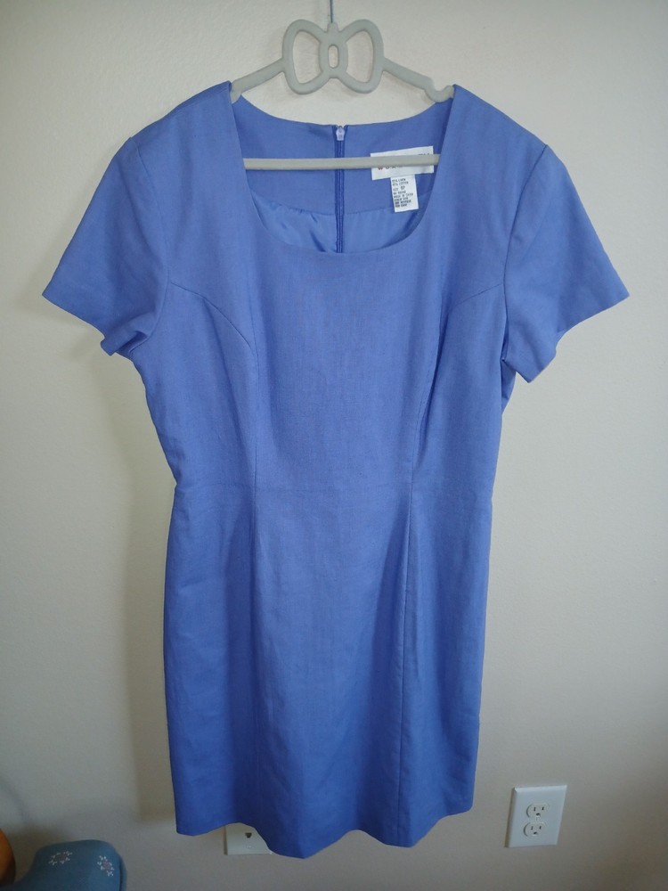 Carol Horn Workshop Women's 8 Petite Linen Cotton Dress Vintage Periwinkle Blue