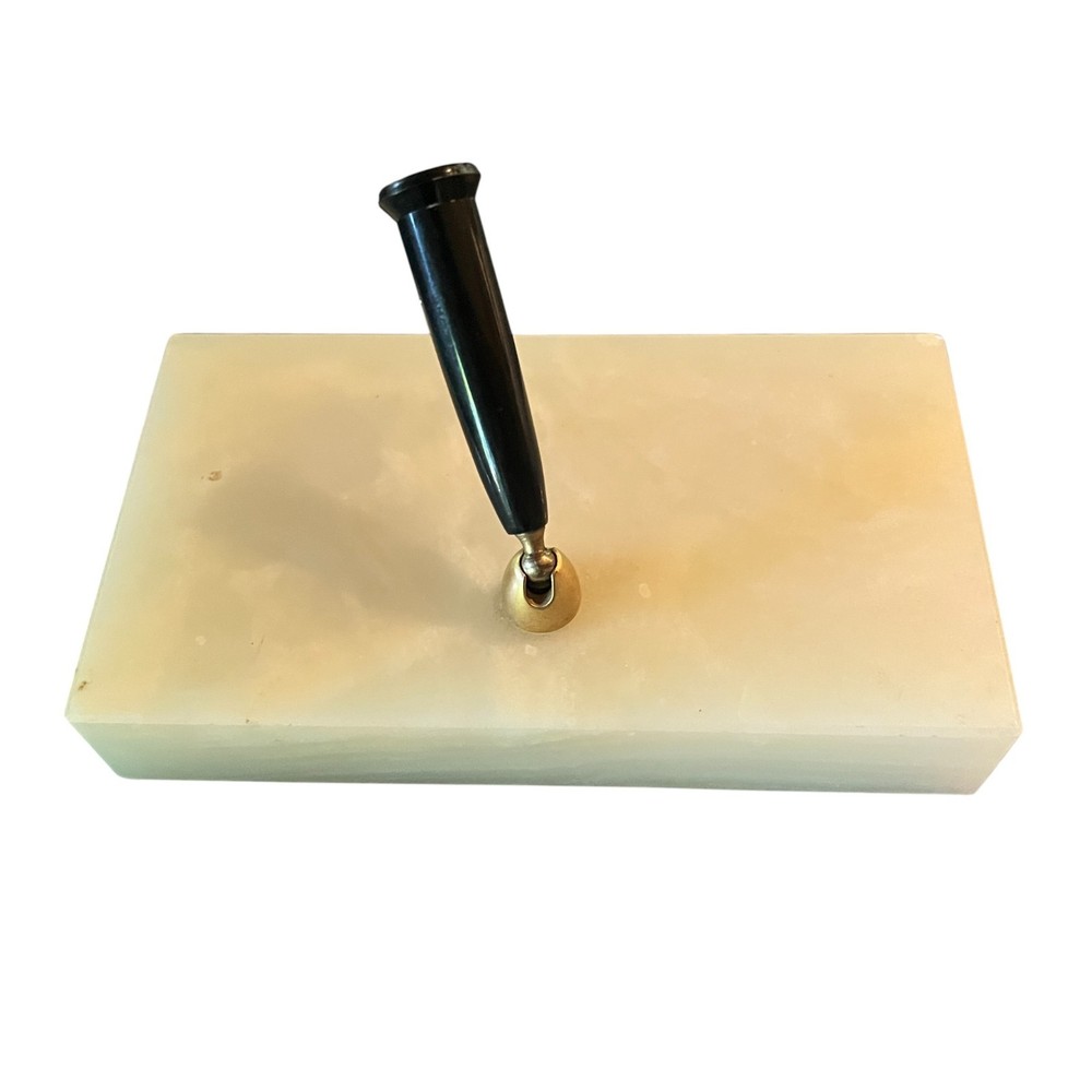 Alabaster Desk Pen Stand Base w/ Swivel Socket Mid Century Office Decor Vintage