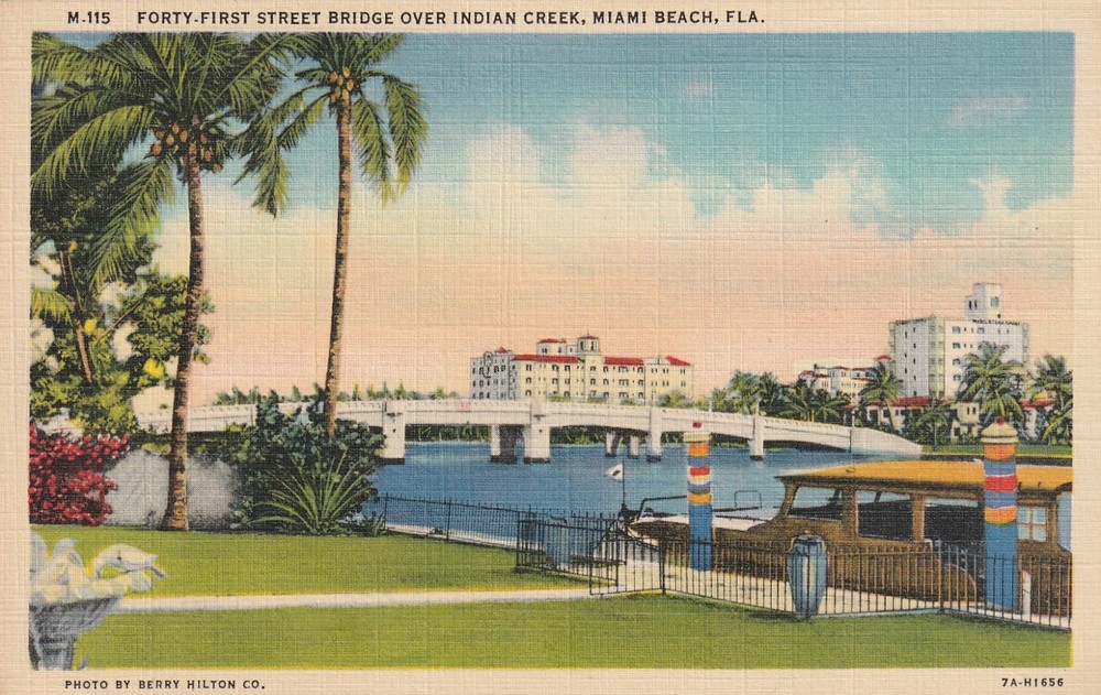 Miami Beach FL-Florida 41st Bridge Over Indian Creek Yacht Post card A 7230