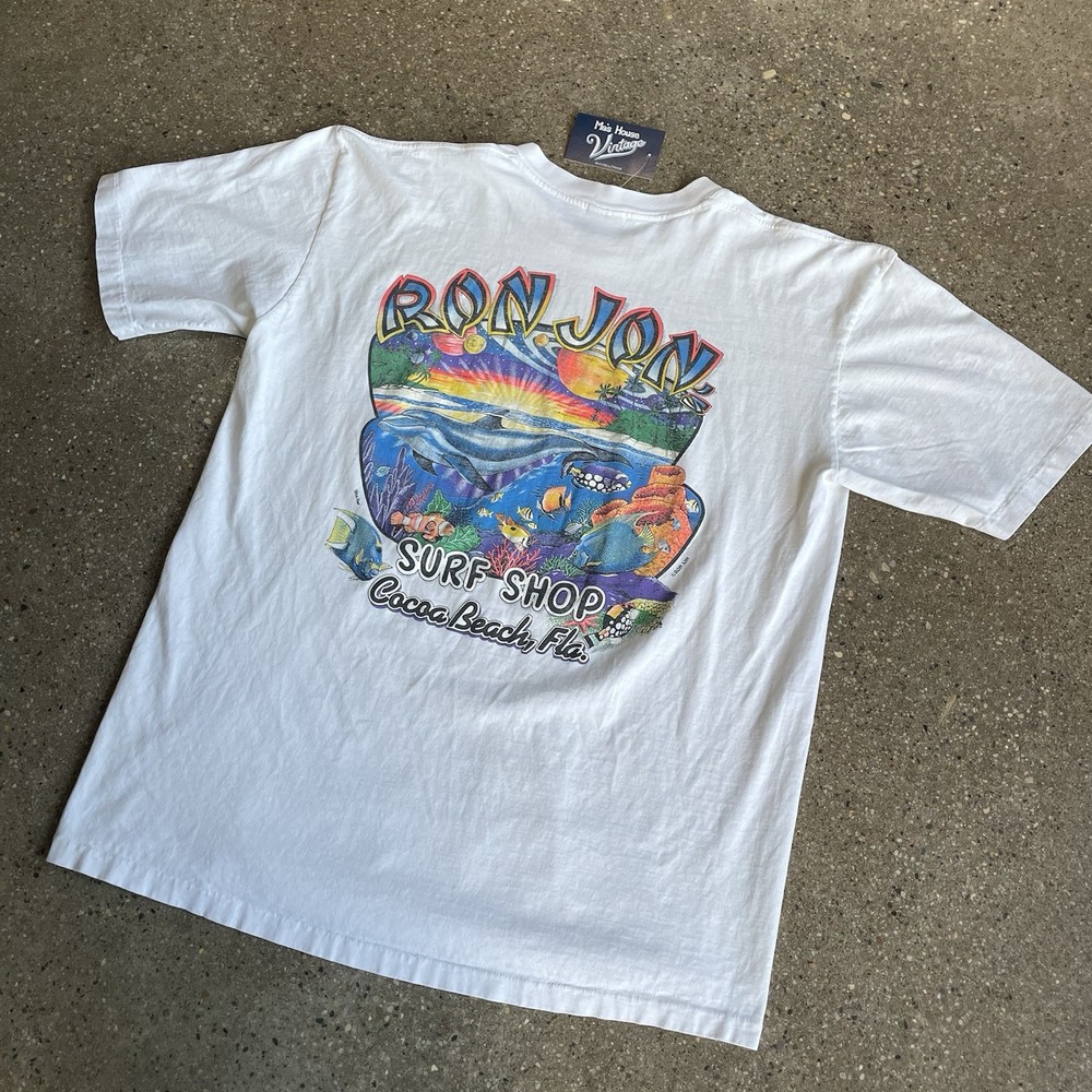 Vtg Ron Jon Surf Shop Shirt XL 90's Cocoa Beach FL Single Stitch Tropical Neon