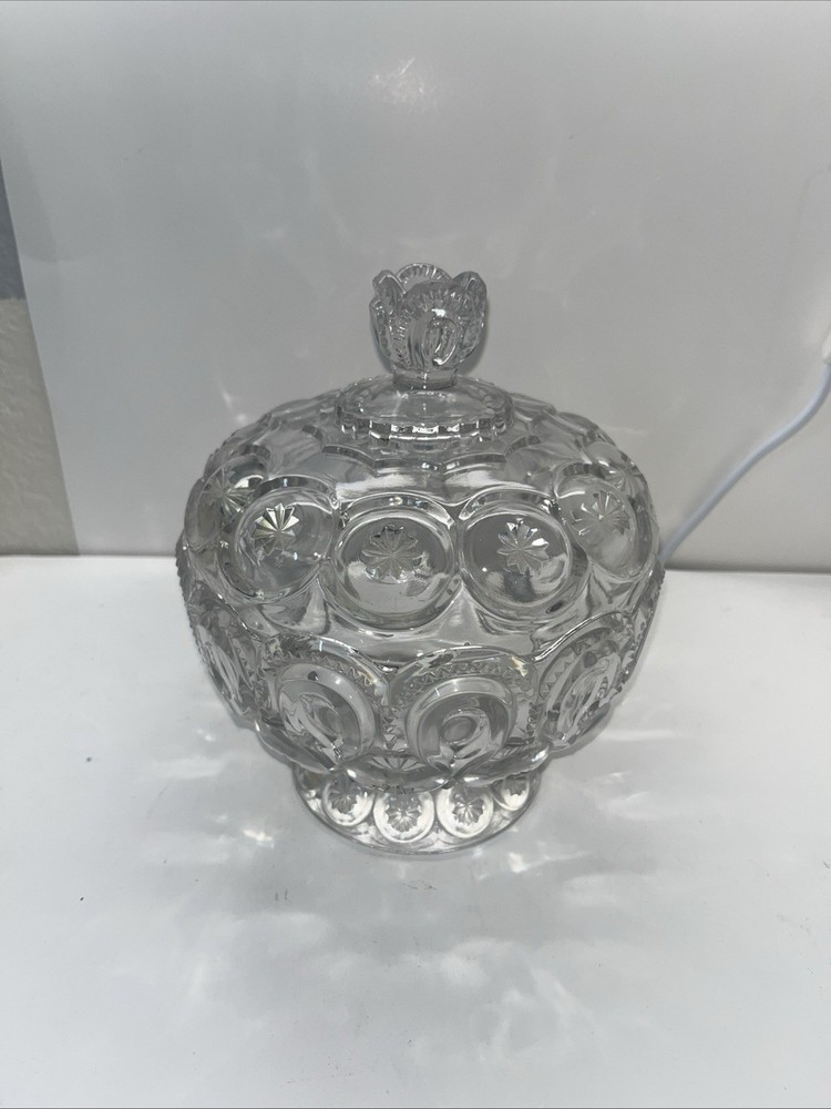 Vintage L.E. Smith Clear Glass Moon & Stars EAPG Style Compote Candy Dish