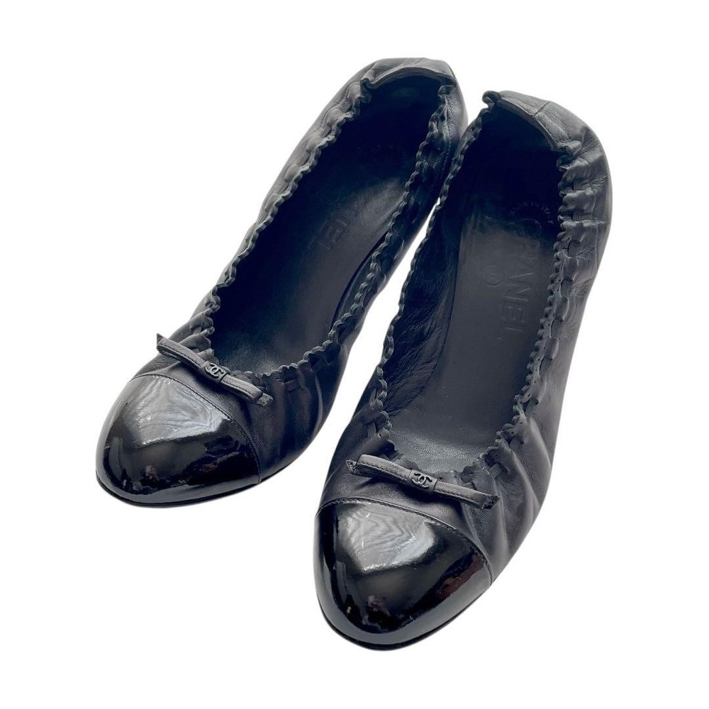 CHANEL ballet shoes Pumps Black Made in Italy 37C Ribbon from Japan Cocomark