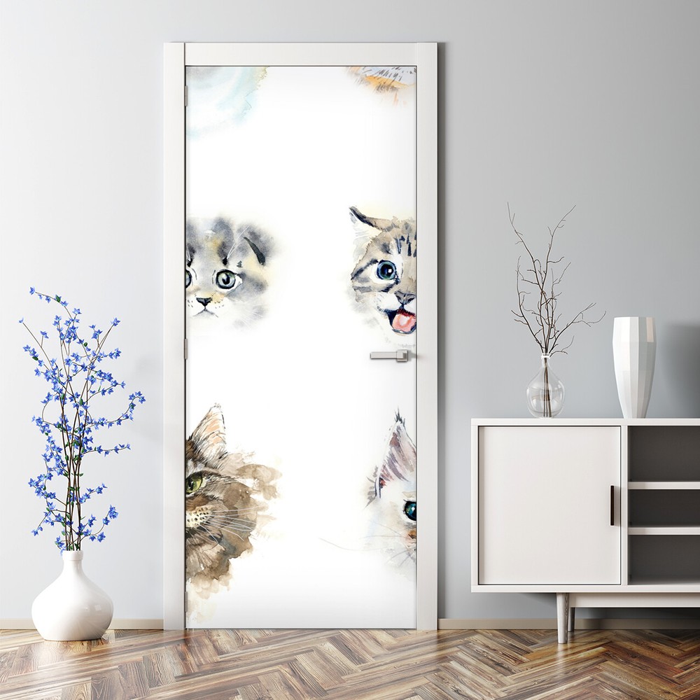 Watercolour Cats self adhesive Colourful Decal Animals Bubble Free Door sticker